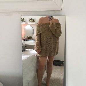 Tan off the shoulder sweater